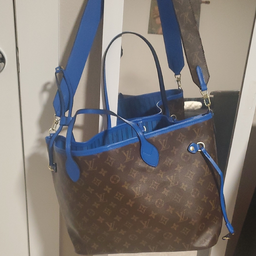 Monogram Tote in Brown and Blue